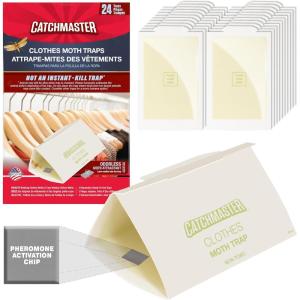 imageCatchmaster Clothes Moth Traps for House 24PK Wardrobe Closet Storage Glue Traps Sticky Bug Catcher Indoor with Pheromone Odorless Adhesive Flying Insect Trap Protect Clothing Pet Safe Pest Control24 Traps