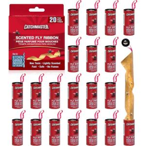 imageCatchmaster Fly Ribbon 20Pack Bug ampamp Fruit Fly Traps Outdoor and Indoor Premium Adhesive Sticky Strips ampamp Gnat Hanging Strips Bulk Scented Flying Insect Paper Rolls Non Toxic Home Pest Control20 Pack
