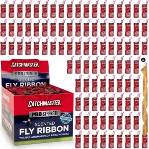imageCatchmaster Fly Ribbon 20Pack Bug ampamp Fruit Fly Traps Outdoor and Indoor Premium Adhesive Sticky Strips ampamp Gnat Hanging Strips Bulk Scented Flying Insect Paper Rolls Non Toxic Home Pest Control96 Pack