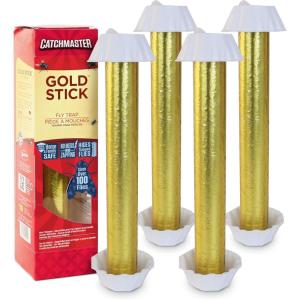 imageCatchmaster Gold Stick Fly Trap 4Pk Bug ampamp Fruit Fly Traps for Indoors ampamp Outdoors Premium Adhesive Mosquito Gnat ampamp Bug Catcher Insect Killer Pet Safe Bulk Pest Control for Home