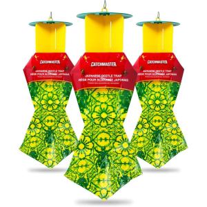 imageCatchmaster Japanese Beetle Traps Outdoor 3PK Flying Insect Trap Bag with Lid ampamp Dual Pheromone Food Lure Hanging Bug Catcher Pest Control for Backyard ampamp Garden Plants Trees Vegetables ampamp FlowersLid 3 Pack