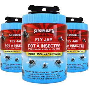 imageCatchmaster Reusable Fly Traps Outdoor Jar 1Pack Bug Catcher and Flying Insect Trap with FoodBased Lure for Pest Control Pet Safe Non Toxic Bulk Fly Traps3Pack
