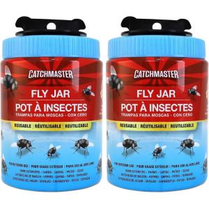 imageCatchmaster Reusable Fly Traps Outdoor Jar 1Pack Bug Catcher and Flying Insect Trap with FoodBased Lure for Pest Control Pet Safe Non Toxic Bulk Fly Traps2Pack