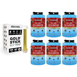imageCatchmaster Fly Trap Bundle Gold Stick 4Pack ampamp Outdoor Fly Jar 6Pack for Garage Backyard Pool Patio ampamp Camping