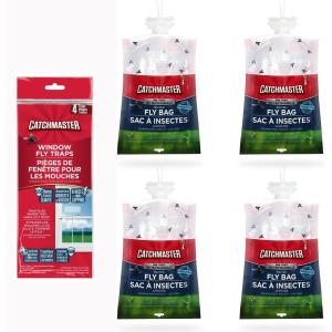 imageCatchmaster Fly Trap Bundle Window Fly Traps 12Pack ampamp Fly Bag 4Pack Fruit Fly Traps for Indoors ampamp Outdoors for Garage Backyard Pool Patio ampamp Camping