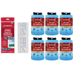 imageCatchmaster Fly Trap Bundle Window Fly Traps 12Pack ampamp Outdoor Fly Jar 6Pack for Garage Backyard Pool Patio ampamp Camping