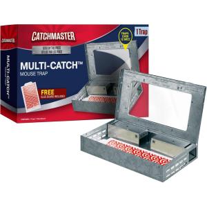 imageCatchmaster MultiCatch Mouse Trap Humane Mouse Trap Indoor for Home Includes 1 Replaceable Glue Board Live Catch Pest Control for Garage ampamp Shed WhiteMetallic