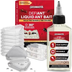 imageCatchmaster Defiant Liquid Ant Bait  8 Heavy Duty Reusable Stations 4 Classic Stations MultiSurface Ant Killer for Home Kills The Queen and Colony No Mess Precision Bottle Reusable Traps