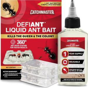 imageCatchmaster Defiant Reusable Heavy Duty Ant Traps Indoor ampamp Outdoor Refill 8 Pack  Effective Liquid Ant Killer  Bait NOT Included  MultiSurface No Mess Discreet Bait Stations for Pest ControlLiquid Bait  Stations
